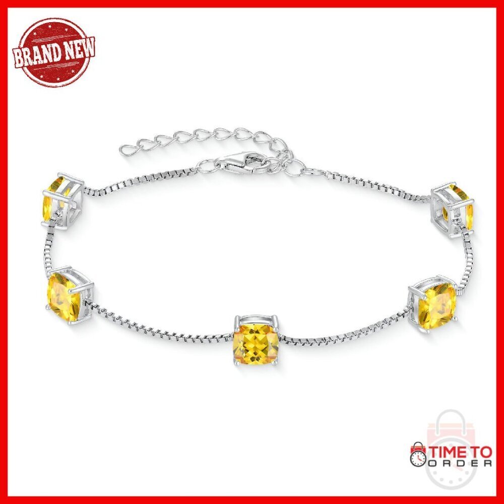 925 Sterling Silver Dainty Princess Cut Link Bracelet Birthstone Jewelry